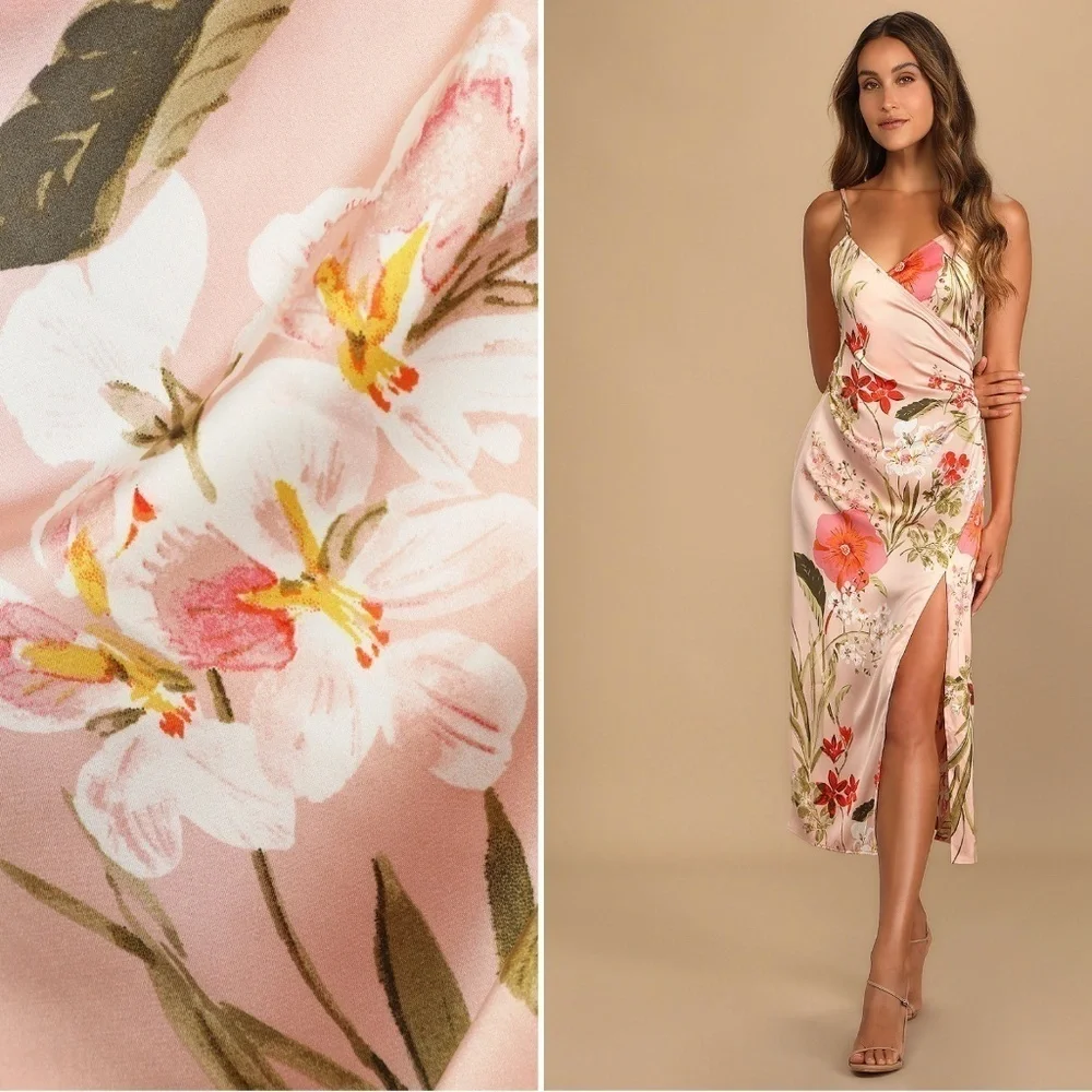 LULUS Modern Sexy Chic Satin Romantic Floral Slip Dress NWOT